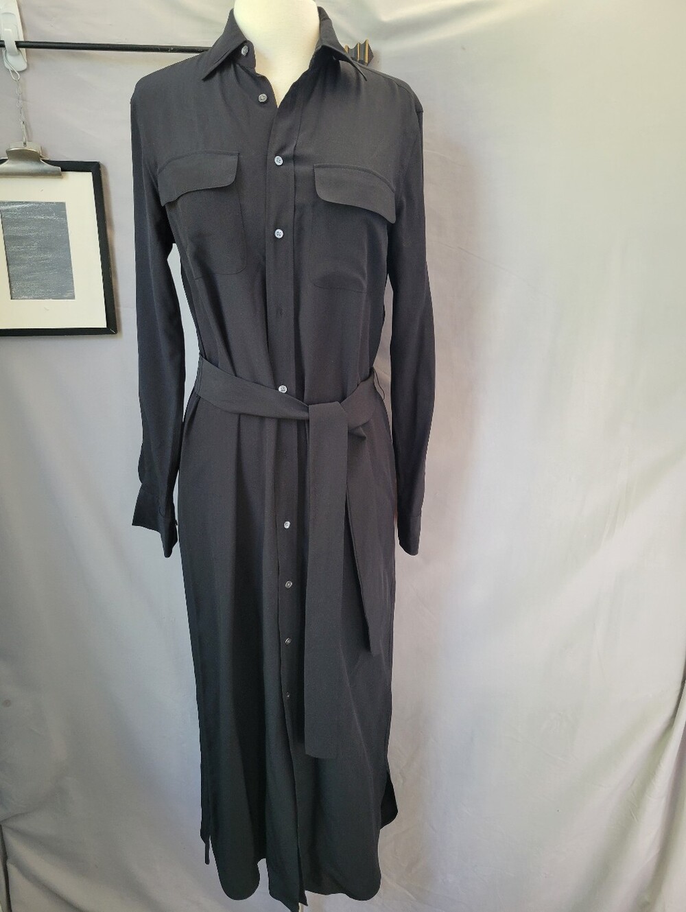 Polo Ralph Lauren Silk Shirt Maxi Dress Black 6